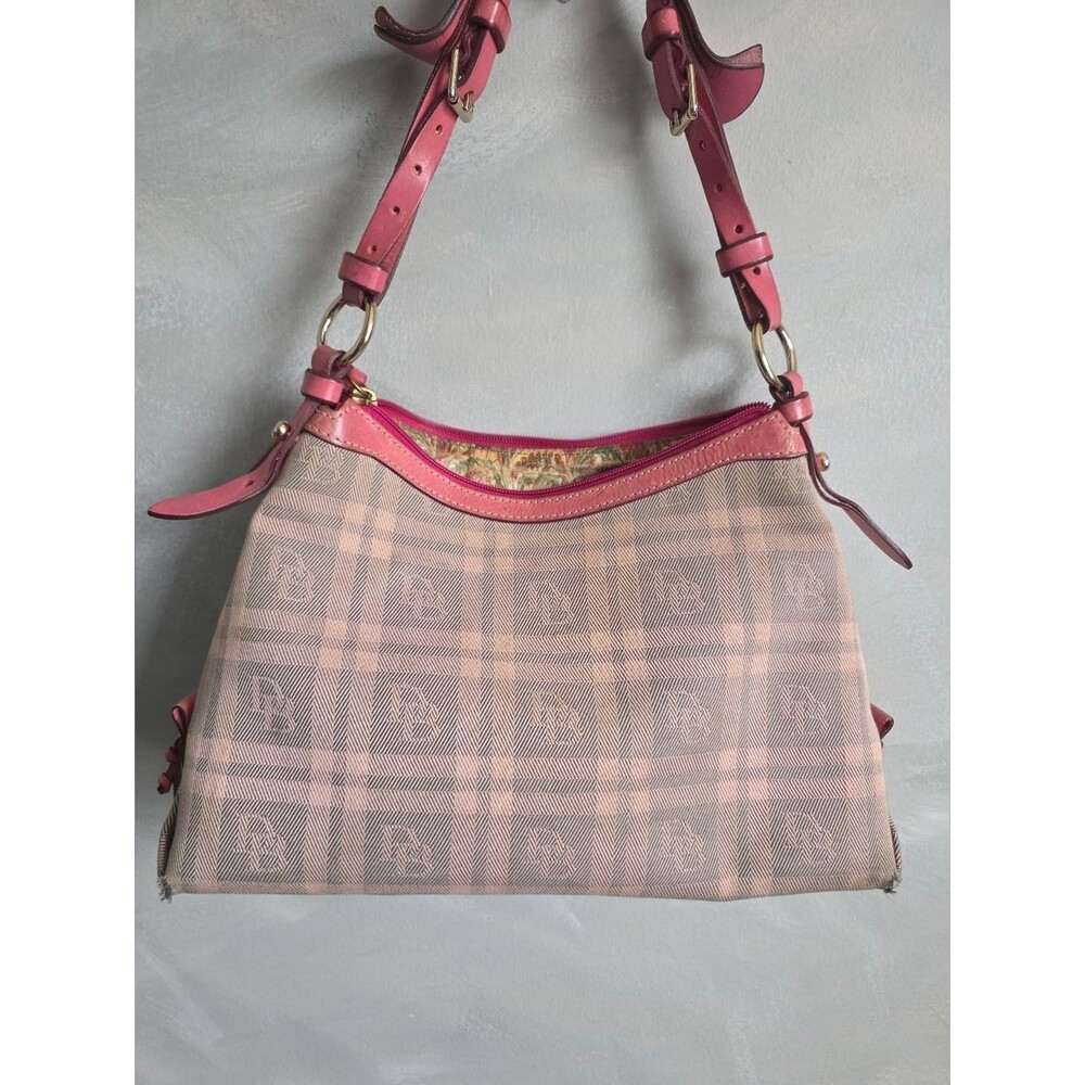 Dooney & Bourke Pink Plaid Small East West Baguette Shoulder Hobo Slouchy Bag - Picture 2 of 14